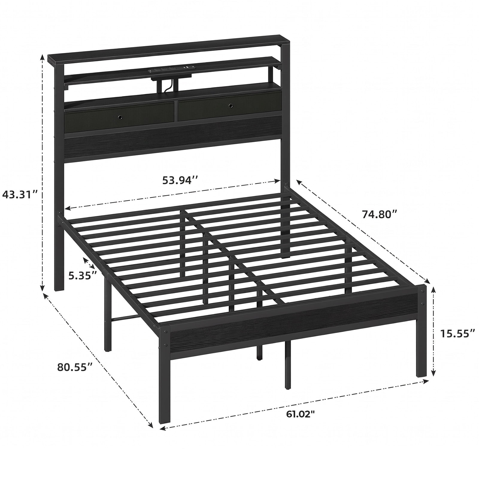 Alvantor Bed Frame with Storage Headboard, Sturdy Metal Platform Bed Frame with LED Lights and Charging Station, Easy Assembly, No Box Spring Needed, Noise Free