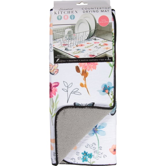 Wrapped in Grace Blooms and Butterflys Kitchen Dish Drying Mat