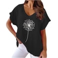thumbnail image 1 of Hauts d'Été pour Femmes Col en V Imprimé Coton Lin Manches Courtes T-Shirts Décontractés Légers Blouse Habillée, 1 of 6