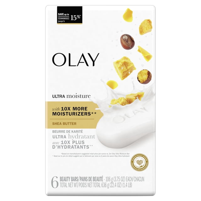 Olay Moisture Outlast Ultra Moisture Barra de belleza de manteca de karité con complejo de vitamina B3 3.75 oz (paquete de 6)