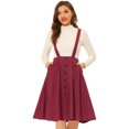 thumbnail image 1 of Falda Midi Acampanada Allegra K con Tirantes y Cintura Elástica de Pana Vino Rojo M, 1 of 5