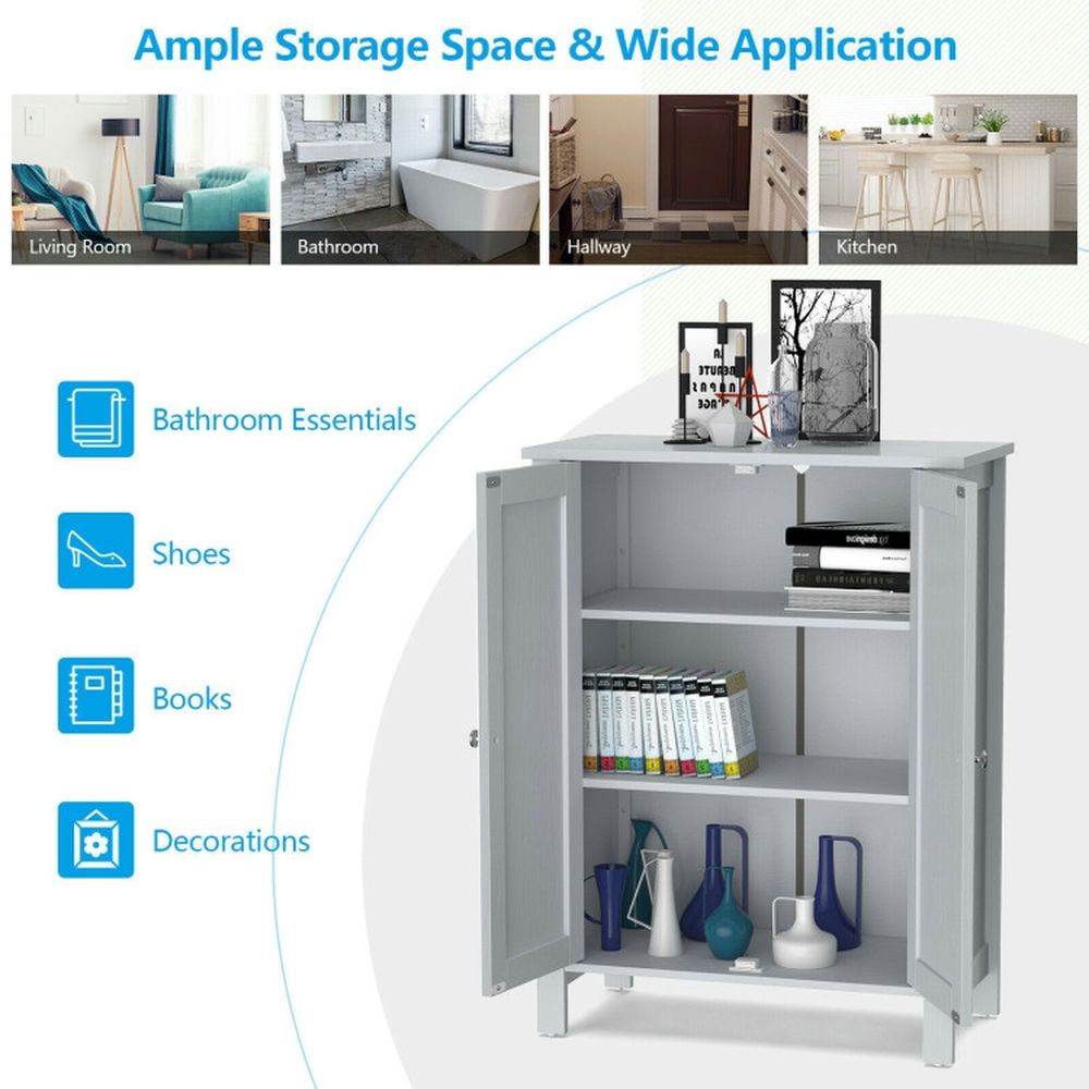 Finihen Bathroom Storage Cabinet, Bathroom Floor Cabinet, 2-Door Bathroom Floor Storage Cabinet Space Saver Organizer, for Bathroom, Living Room, Bedroom, Kitchen, Gray Finihen Bathroom Storage Cabinet, Bathroom Floor Cabinet, 2-Door Bathroom Floor Storage Cabinet Space Saver Organizer, for Bathroom, Living Room, Bedroom, Kitchen, Gray