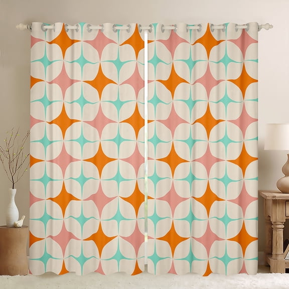 Manfei Colorful Stars Black Out Curtains, Modern Geometric Art Curtains Pack of 2 (42x63 Each), Abstract Orange Cyan Beige Bedroom Curtains, Luxury Room Decor