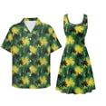 thumbnail image 2 of Jiueut Jamaica Flag Palm Tree Pattern Matchable Couple Hawaiian Men Button Down Aloha Shirt Womens Summer Dresses Sleeveless Tank Dress Casual Holiday Matching Outfit for Men Women, XS, 2 of 5