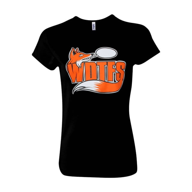 WDTFS T-Shirt à Manches Courtes Noir "What Does The Fox Say" pour Femmes