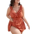 thumbnail image 6 of Duvowe Plus Size Swim Dress for Women Ruffle Trim Swimsuit V Neck Two Piece Bathing Suits, 6 of 10