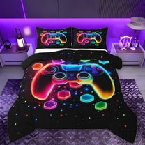 Manfei Multicolor Cartoon Console Bedding Comforter Set,Gamer Gaming Twin Comforter Sets,Rainbow 3D Hexagon Bedding Set For Adults,Luxury Bedroom Decor Reversible,2 Pieces