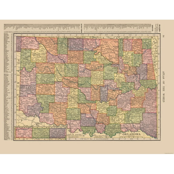 Historic State Map - Oklahoma - Hammond 1910 - 29.72 x 23 - Vintage Wall Art