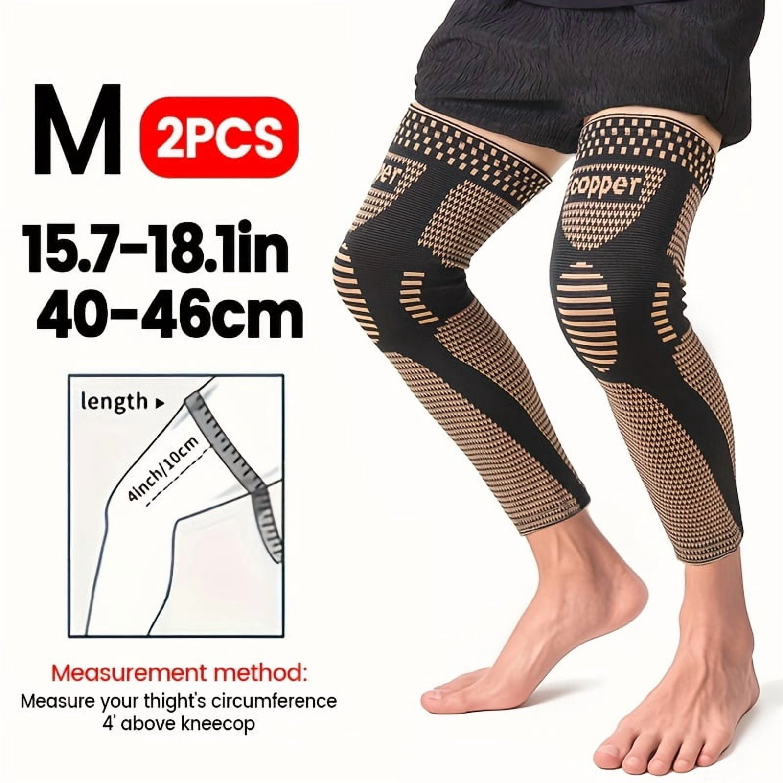 Copper Long Knitted Compression Knee Braces - Full Leg Compression Sleeves for Men & Women - Support for Exercise, Daily Life, Work, Fitness Running, Basketball, Volleyball