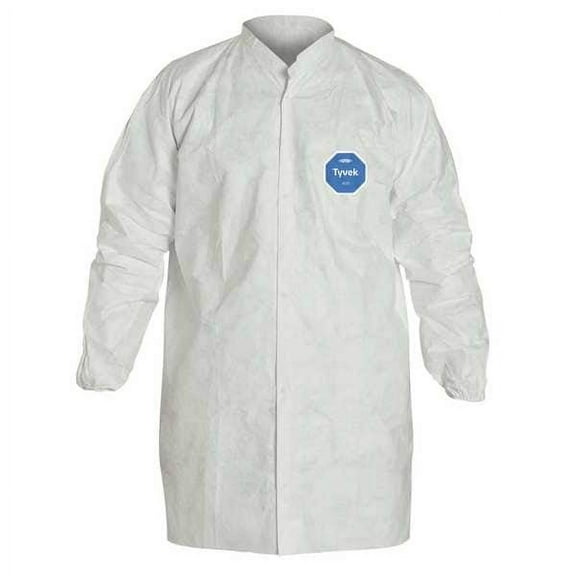 Tyvek 400 Disposable Lab Coat, Tyvek(R) 400, Snaps Closure, White, M, 30 PK