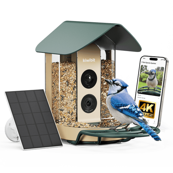 Kiwibit Smart Bird Feeder with Camera, 4K Ultra HD Video, AI Identify 10000 Species, Easy Setup&Durable, Ideal Gift for Bird Lovers, Forest Birch