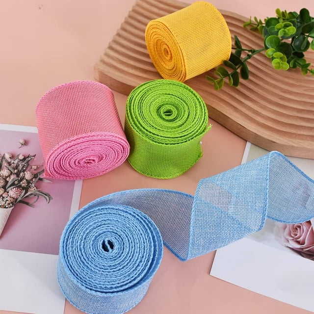 Kadlawus 4Pcs Lace Edge Ribbon for Gift Box, Imitation Linen Satin Ribbon, Handmade Bow Decorative Ribbon for Packaging, Crafts, Wrapping