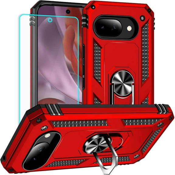 REQO for Google Pixel 9A Case: with Screen Protector - Military Grade Protective Cases with Finger Ring Holder Kickstand for Pixel 9A Case