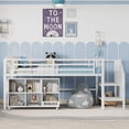 thumbnail image 2 of Newest Twin Metal Loft Bed White,Low Profile with Storage Cubby & Stairs, 6 Rolling Bins, Space Saving Design, 2 of 15