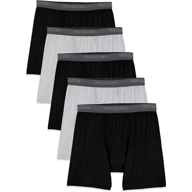 Fruit of the Loom Men's MicroStretch Black and Gray Long Leg Boxer