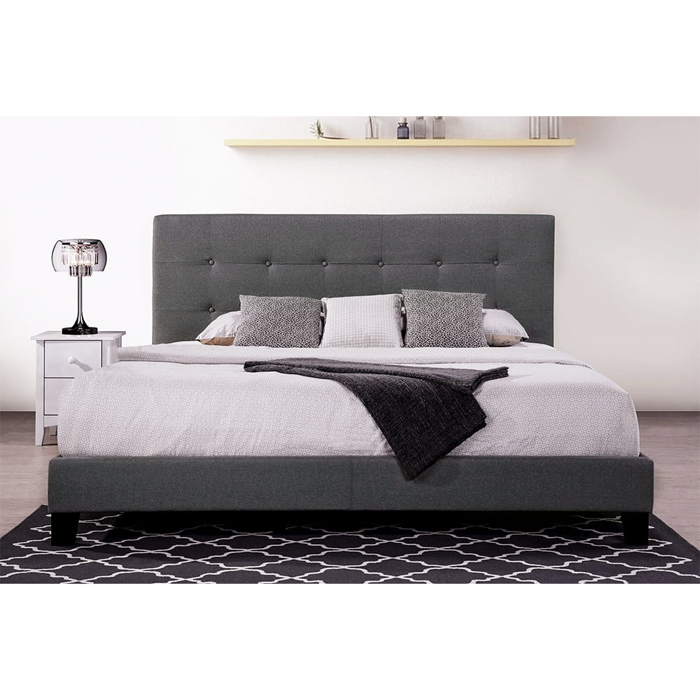Modern King Size Bed Frame with Headboard, High-End Dark Gray Bed Frame