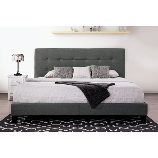 Dark Gray Platform Bed Frame King Size King Bed Frame With Tufted Headboard Modern Furniture For Bedroom With Wooden Slat Support Capability Of 500 Lb No Box Spring Needed 81 X78 X45 Q6278