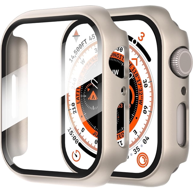 Yanonmyfd 2 Piezas Funda para Apple Watch Series 6/5/4/SE 3/SE 2/SE 40mm Protector Pantalla Vidrio Templado Incorporado,HD Protección Completa PC Dura Estuche Protective Case,Transparente,40mm