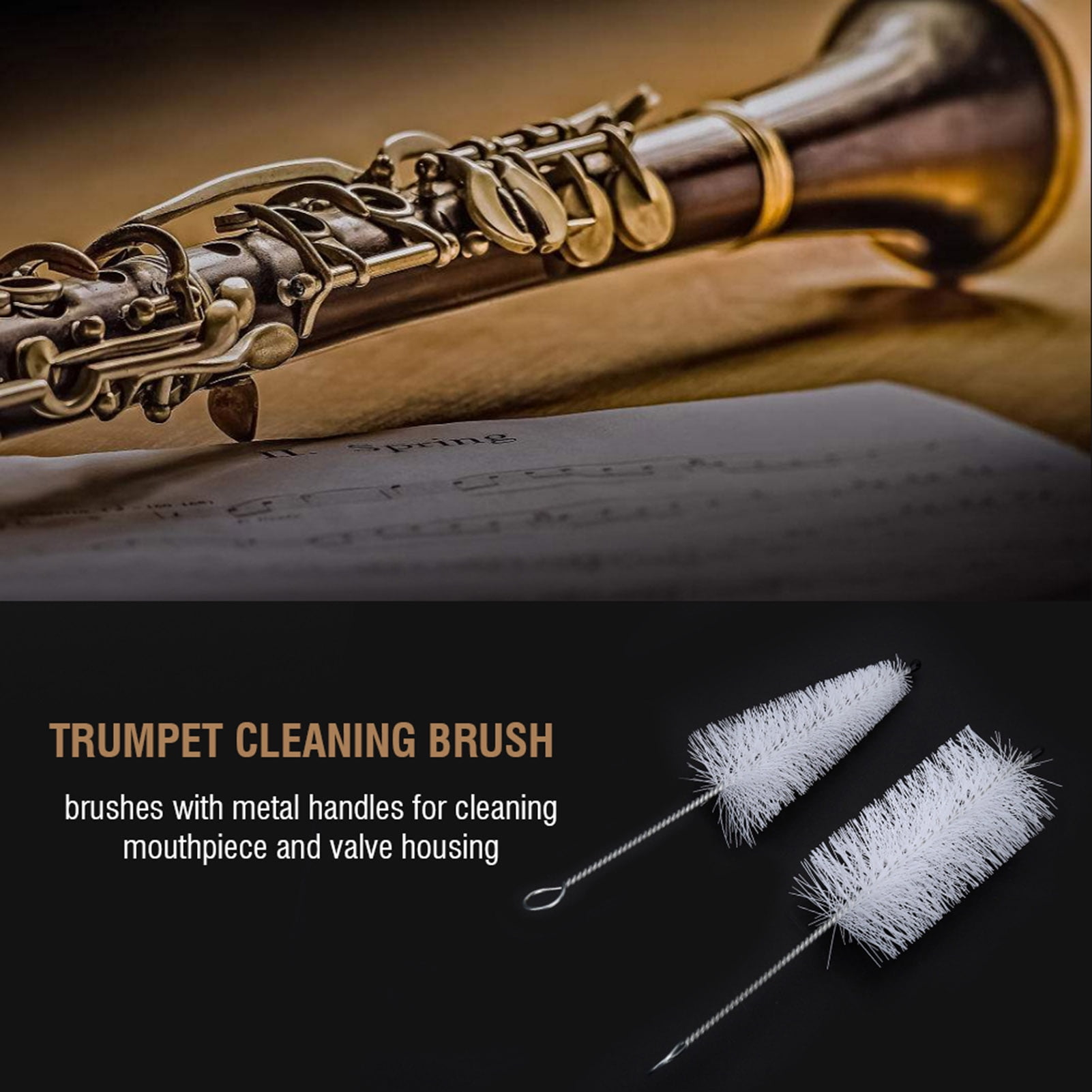 ensemble de brosse de trompette Kit de nettoyage de trompette Valve  d'embout Brosse flexible Outil d'entretien des