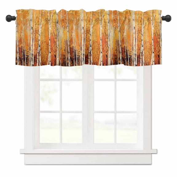 Fall Watercolor Forest Valances for Windows Orange Trees Rod Pocket Curtain Valance Window Treatment Short Curtains for Kitchen Living Room, 60"x18"