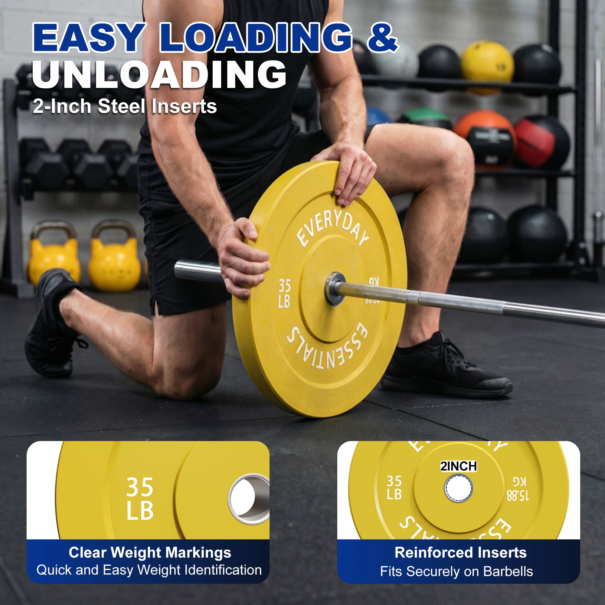 INTRTLOCKINGING TILES 35 LB Olympic Bumper Plate Pair, Rubber Weight Plates with 2-Inch Center Insert, Low-Rebound Design for Home Workouts and Weightlifting