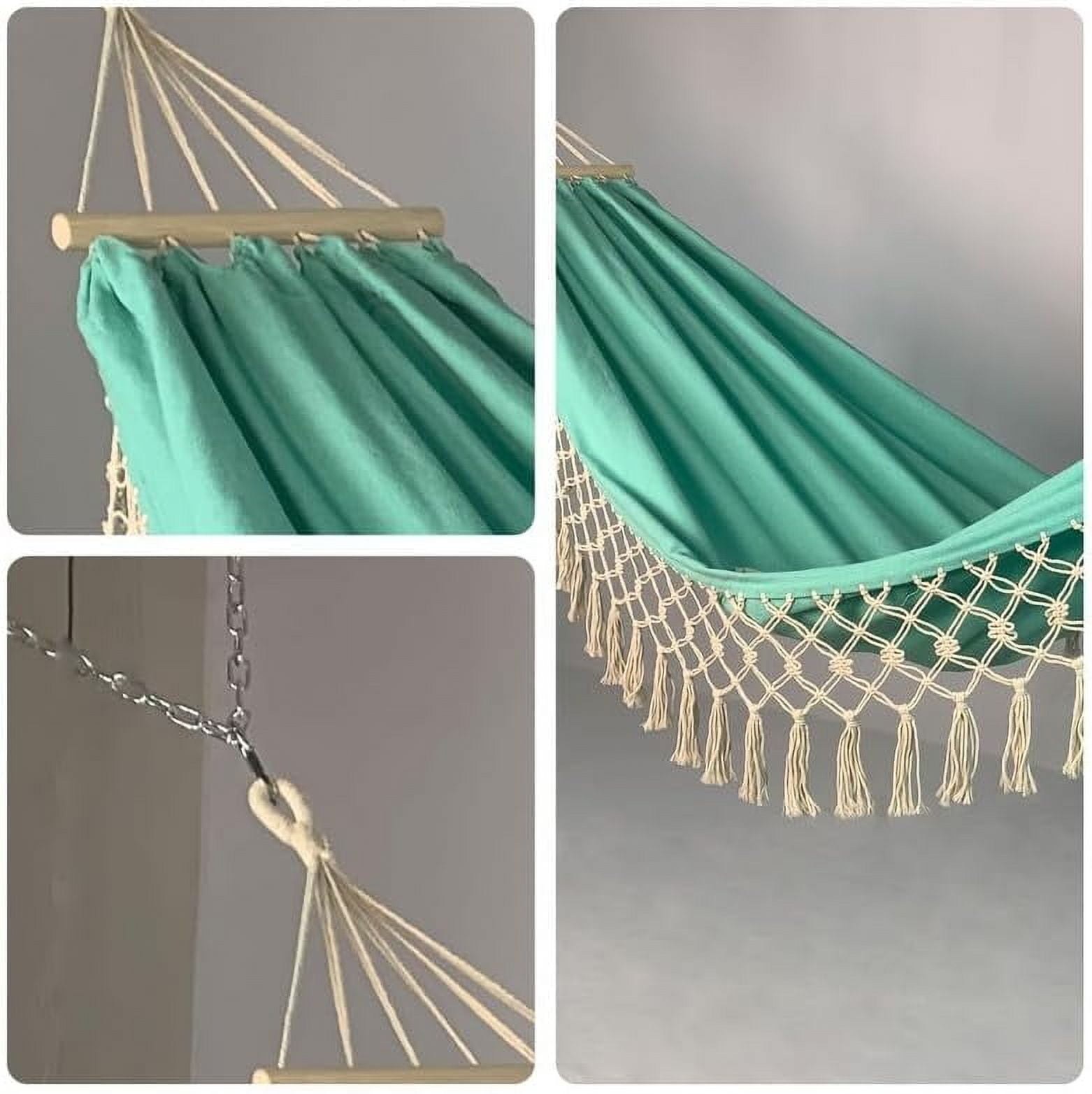 SHANNA Boho Hammock Camping Tassel Hammock for Patio, Yard, Beach Wedding Decor, Outdoor and Indoor, Hanging Hammock Swing,Green