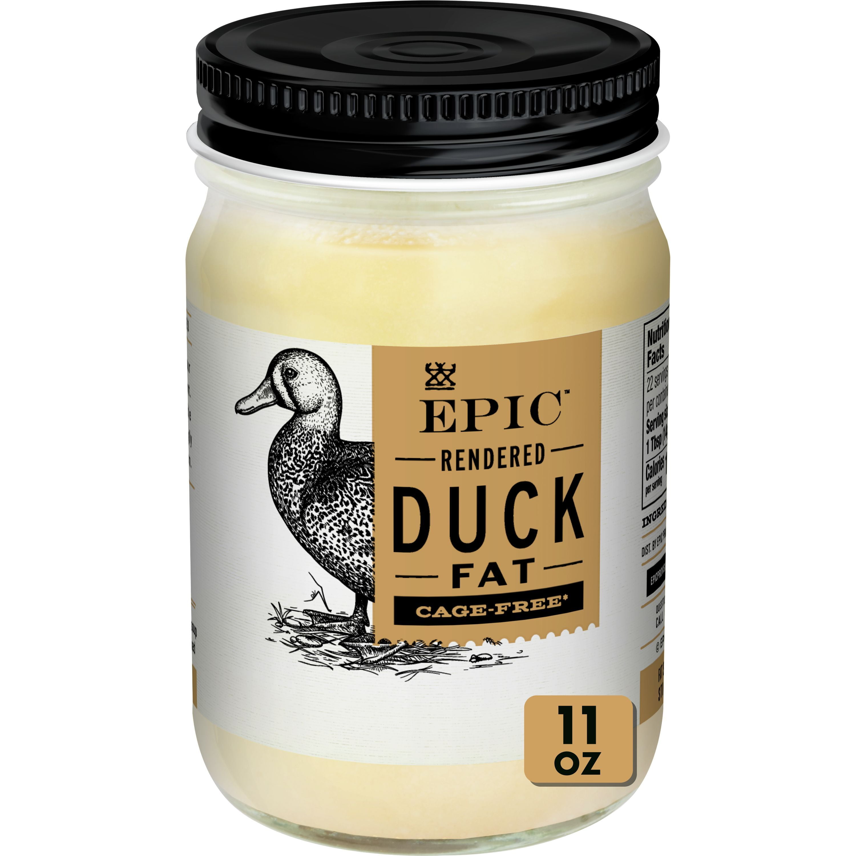 EPIC Rendered Duck Fat, Keto Friendly, Gluten Free, 11 oz Jar