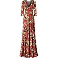 thumbnail image 1 of Bon Rosy, Women's, 3/4 Sleeve V-Neck Printed Maxi Faux Wrap Dress, Rust, L, 1 of 2