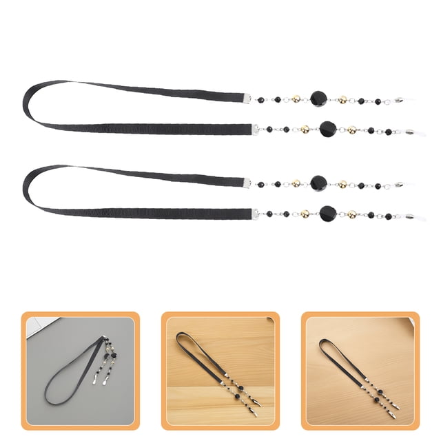 HONMEET 2 Pcs Lunettes Sangle Perlée Noire Lanière Vintage pour Activités Extérieures Femmes