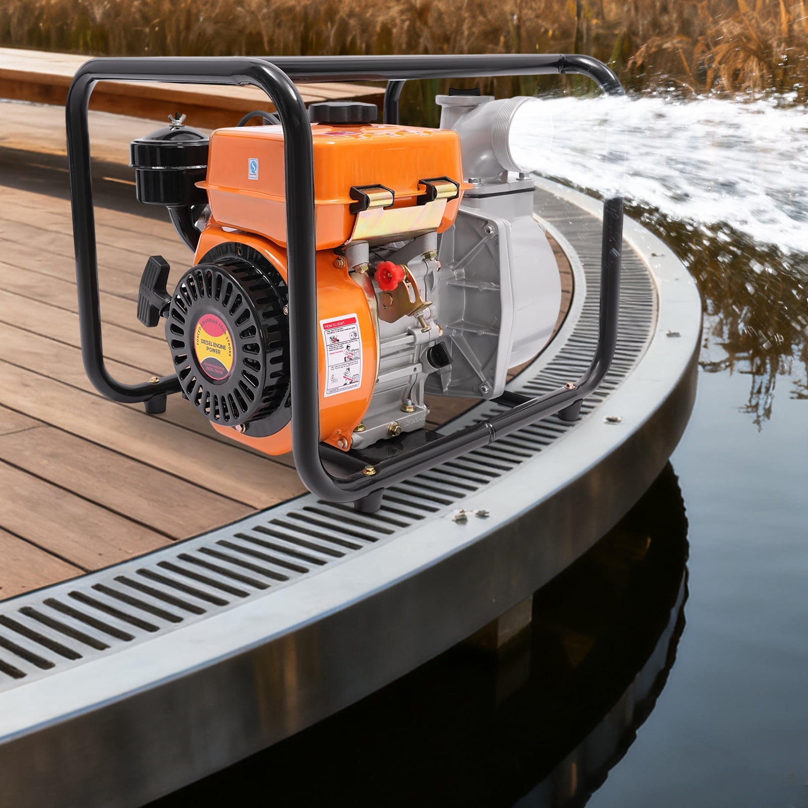 4-Stroke 196CC Diesel-powered Water Pump, 3 inch Trash Water Transfer Pump, Portable High Pressure with 24.61ft Hose, Diesel Water Pump for Irrigation Pool