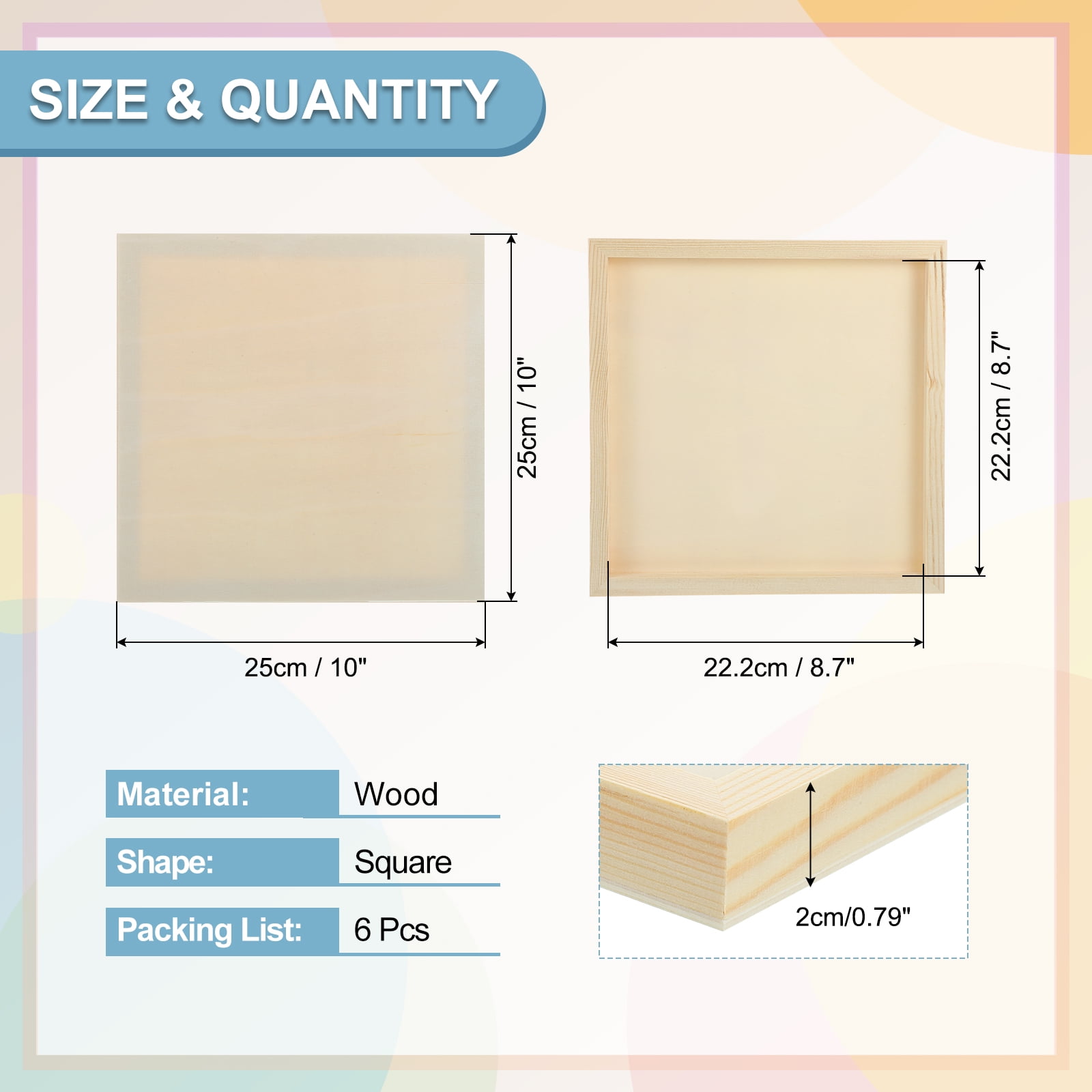 Uxcell 6Pcs Wood Canvas Boards, 10x10 Inch Wood Art Canvases Square Unfinished Wood Panel for Painting, Crafts, DIY Projects, Pouring Art