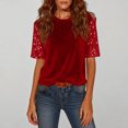 thumbnail image 6 of Women Sparkly Glitter Velvet Shirt Tee Trendy Loose Casual Basic Top Crewneck Comfy Short Sleeve Blouse Red L, 6 of 6