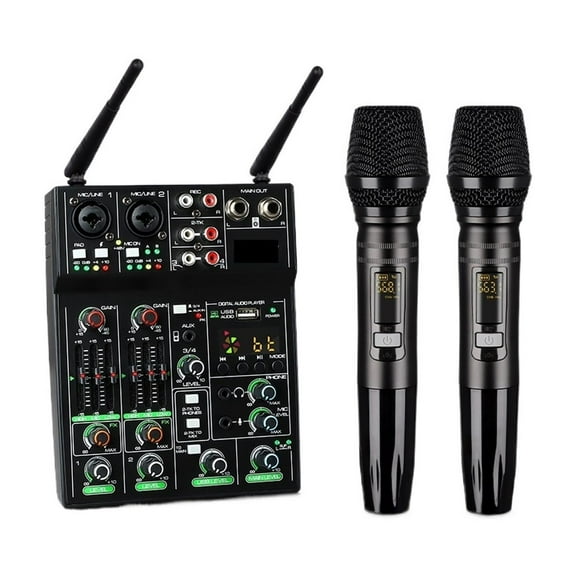 4 Channel USB Mixer With UHF Wireless Microphone For DJ Console, PC Recording, Home Party Church Studio