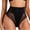 Black, variant on Kilaqueen Women's High Waisted Tummy Control Panties, Lace Trim Shapewear Briefs, Seamless Slimming Underwear with Hi-Cut Leg