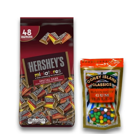 Hershey's Special Dark Chocolate Miniatures, 48 oz. Plus 8oz Coney Island Rainbow Gumballs Perfect For All Ocassions Halloweeen, Back to school, Thanksgiving, Christmas, New Years,Valentines