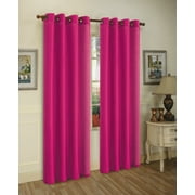 J&V Textiles Faux Silk Window Curtain Set with Two Curtain Panels and Hanging Grommets, 84" Long (Bright Rose)