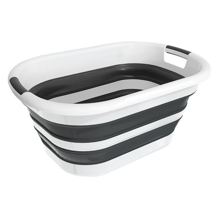 40l collapsible plastic laundry basket  foldable pop up storage container space saving washing tub organizer (1  white/grey)