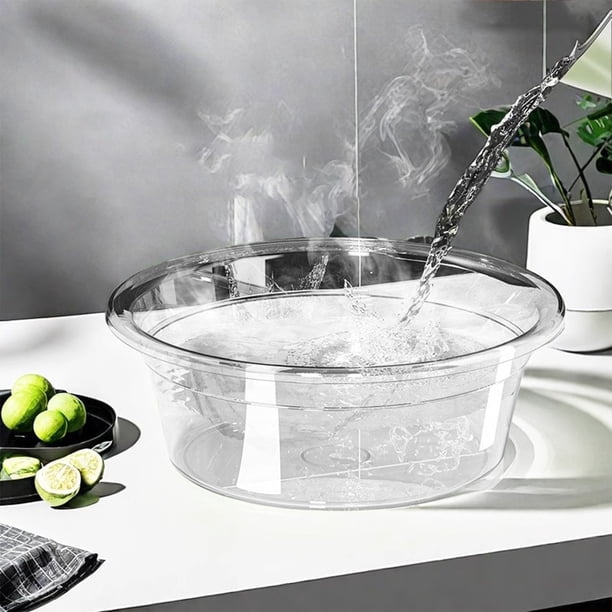 Bañera de lavabo de plástico | Cuenca redonda clara y engrosada | Cuenco portátil para remojo y limpieza facial, baño de pies, cocina, baño | 9x6,6x3,5 pulgadas | 1 Pieza | Recipiente de plástico