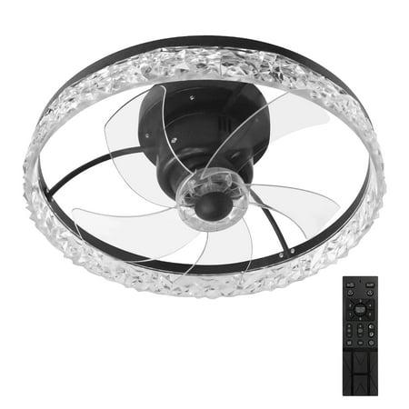 

Dalxo 19.7 Ceiling Fan with Lights Dimmable LED 6 Speeds Reversible Blades Timing with Remote Control Semi Flush Mount Low Profile Fan Black