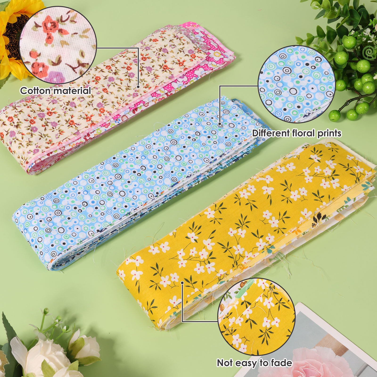 120Pcs Cotton Quilting Fabric Soft Colorful Printed Sewing Fabric Multipurpose Pre Cut Strips for DIY Handmade Crafting,6.5*50cm