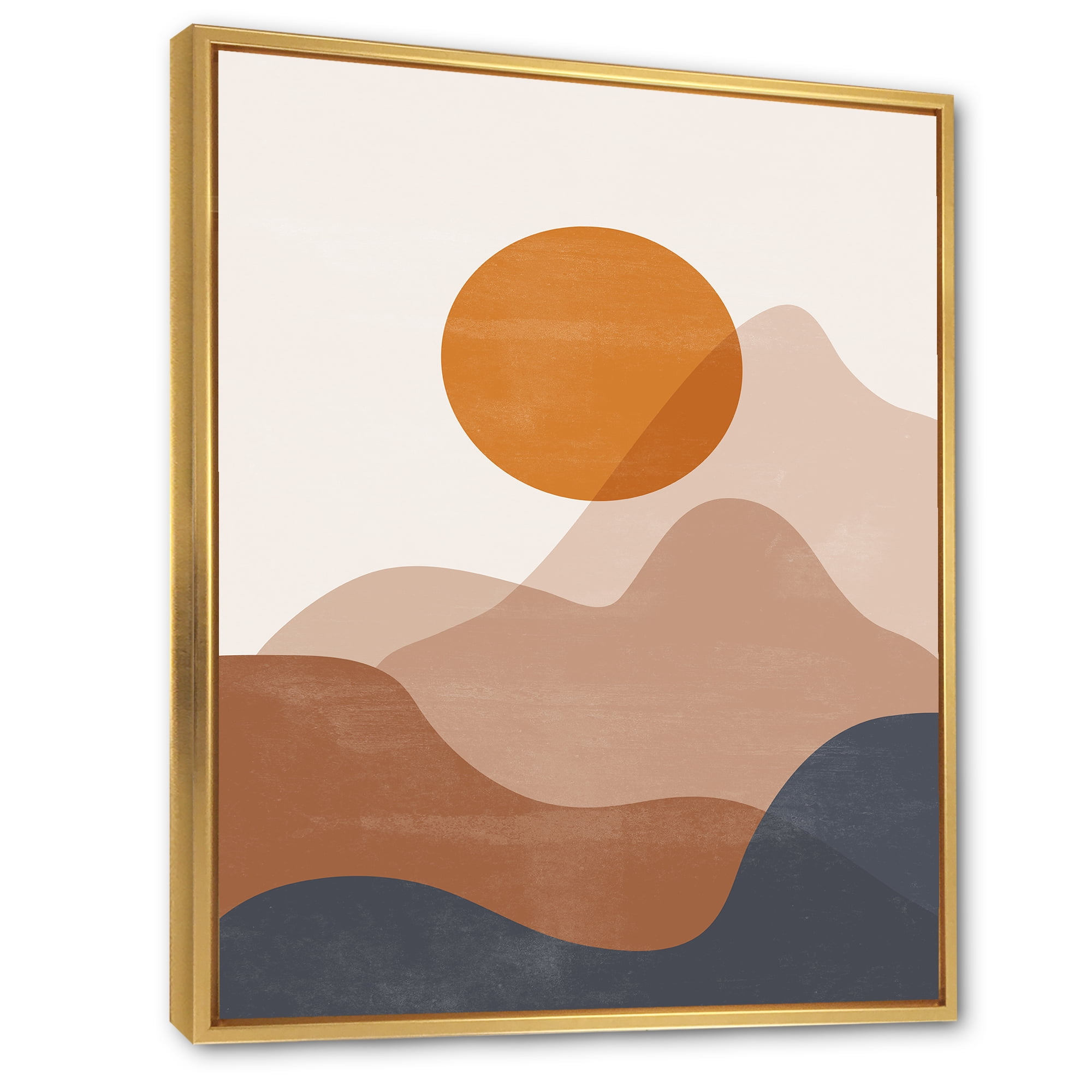 Designart 'Abstract Earth Toned Mountains With Red Moon II' Modern Framed Canvas Wall Art Print