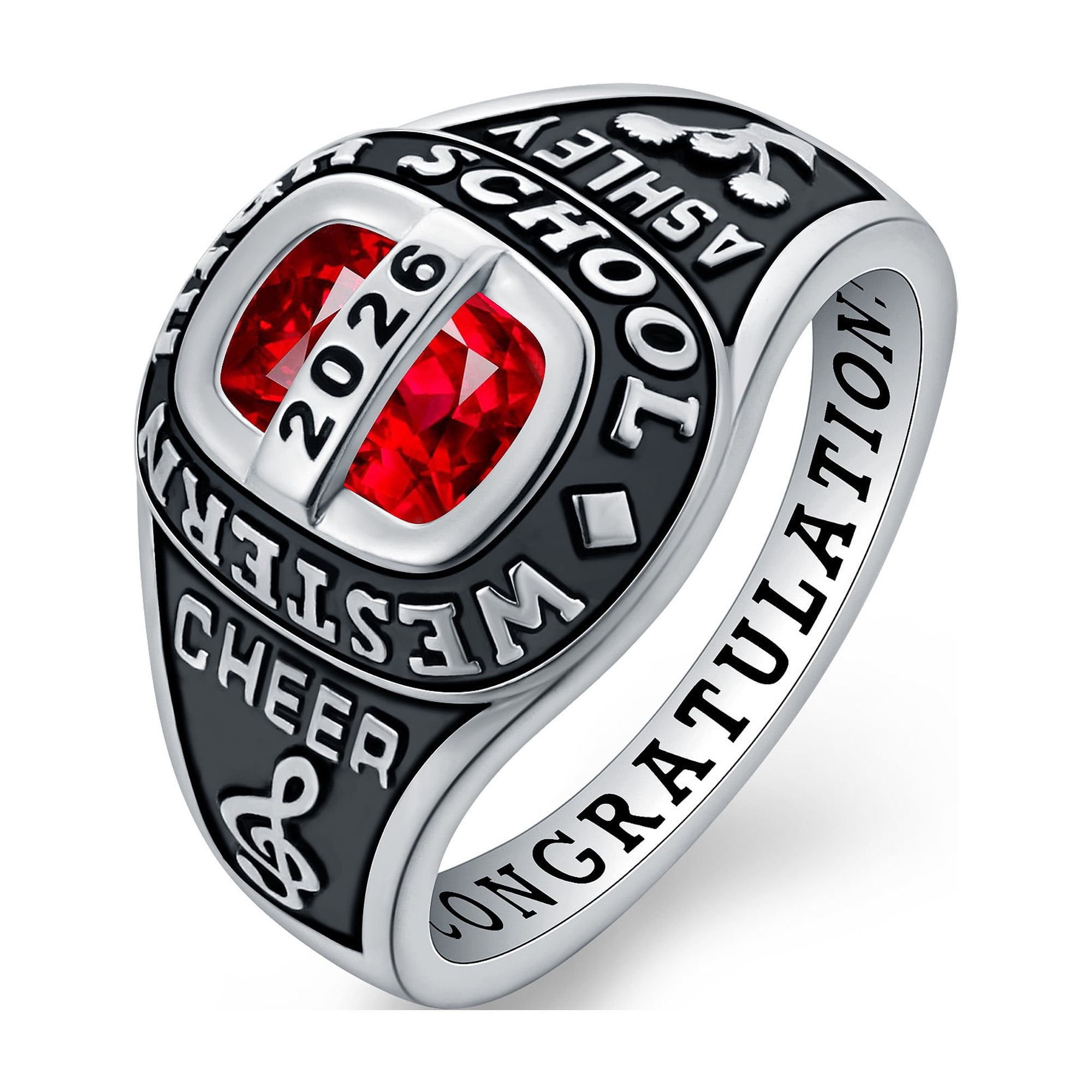 USA PJM Custom Women's Class Rings Sterling Silver 925 for High School & College, Rhodium Plated