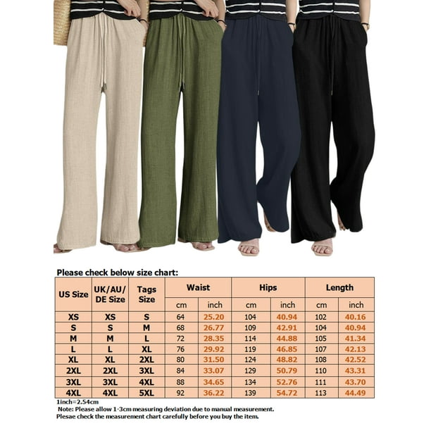 Womens Elastic Waist Bootcut Linen Cotton Dress Pants Straight-Leg Loose  Yoga Pants Summer Palazzo Plus Size S-4XL