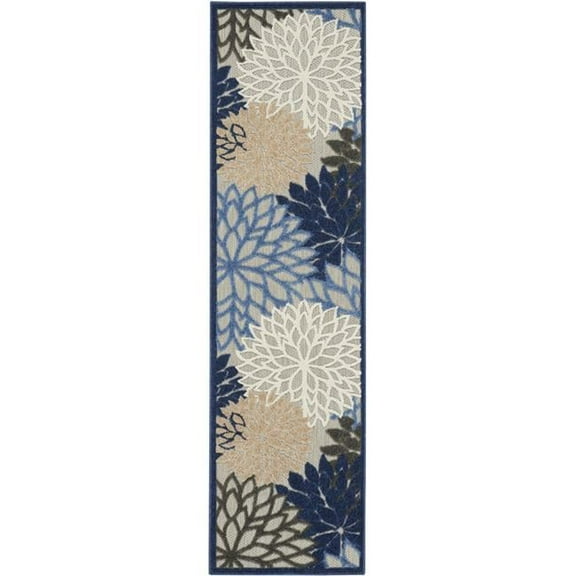 2 x 10 ft. Blue & Multi Color Large Floral Indoor & Outdoor Runner Rug
