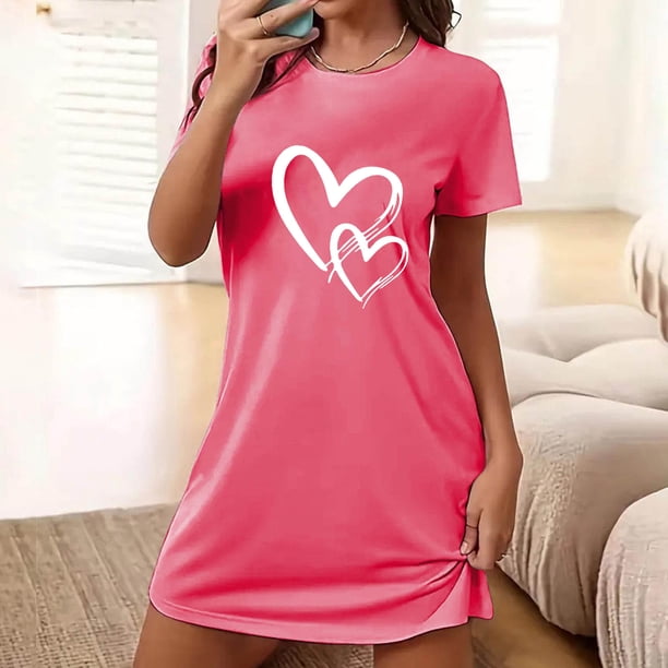 Camisón corto extragrande para mujer, estampado, cuello redondo y manga corta, de poliéster.