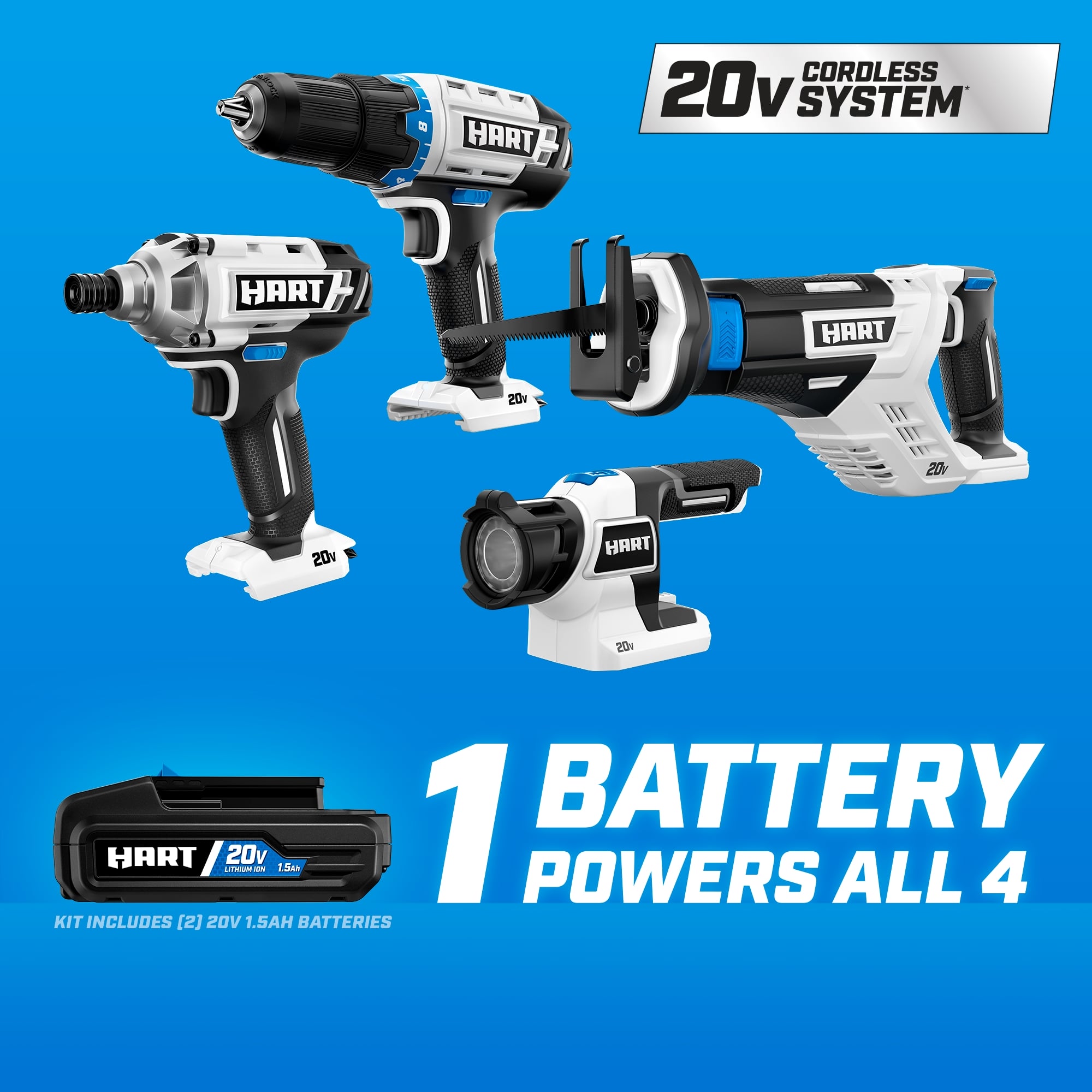 HART 20-Volt 4-Tool Battery-Powered Combo Kit, (2) 1.5Ah Lithium-Ion Batteries - image 19 of 23