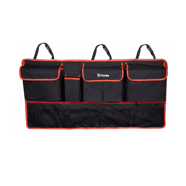 Organizador Maletero Bloosom Para Asiento Coche Bolsa Con Bolsillos Negro con rojo
