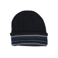 thumbnail image 2 of Reversible Warm Winter Knit Striped Skull Cap Cuff Slouchy Beanie Fleece Lining, Navy, 2 of 5
