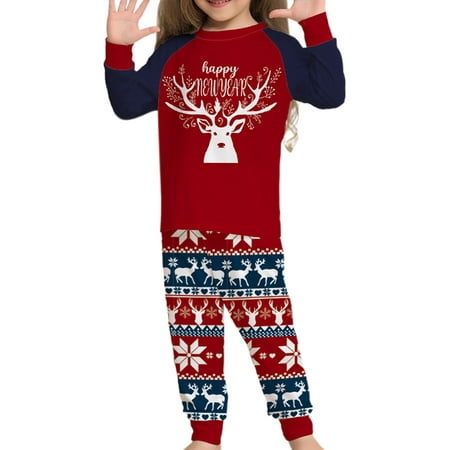 

Wrcnote Mommy Dad Child Elastic Waist Tops And Pants Matching Family Pajamas Set Soft Christmas Long Sleeve PJ Sets Elk Print Nightwear Red Child 8
