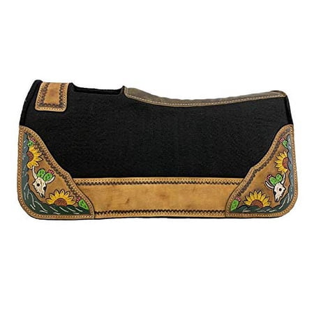 Showman Pony Felt Saddle Pad w/ Hand Painted Cactus Skull & Sunflower Design